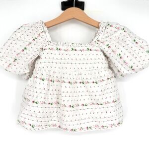 Janie and Jack Girl's Floral Swiss Dot Bubble Sleeve Shirt Top‎ Sz 3